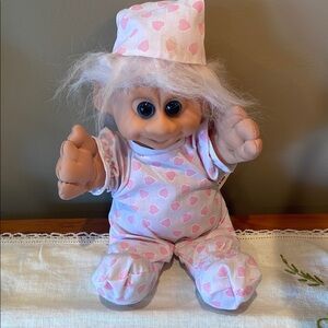 Adorable Pink Heart Pajama Troll Doll